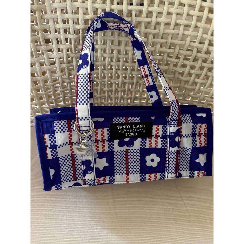 Sandy Liang x BAGGU Mini Nylon Market Bag Crossbody Purse Market Plaid Blue NWT